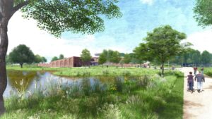 CGI of Deneia Primary Academy and it's surrounding environment.